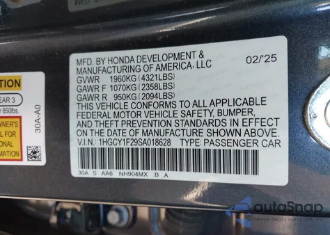 2025 Honda Accord Lx z USA, uszkodzony, nr VIN 1HGCY1F29SA018628